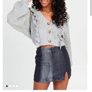 Black Jean Skirt with Grey Color Block